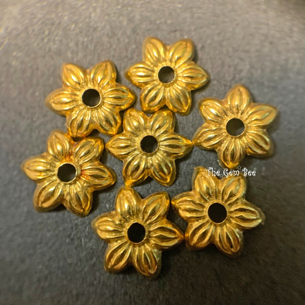 6.5mm 18k Solid Yellow Gold Leaf Design Bead Cap Finding PAIR