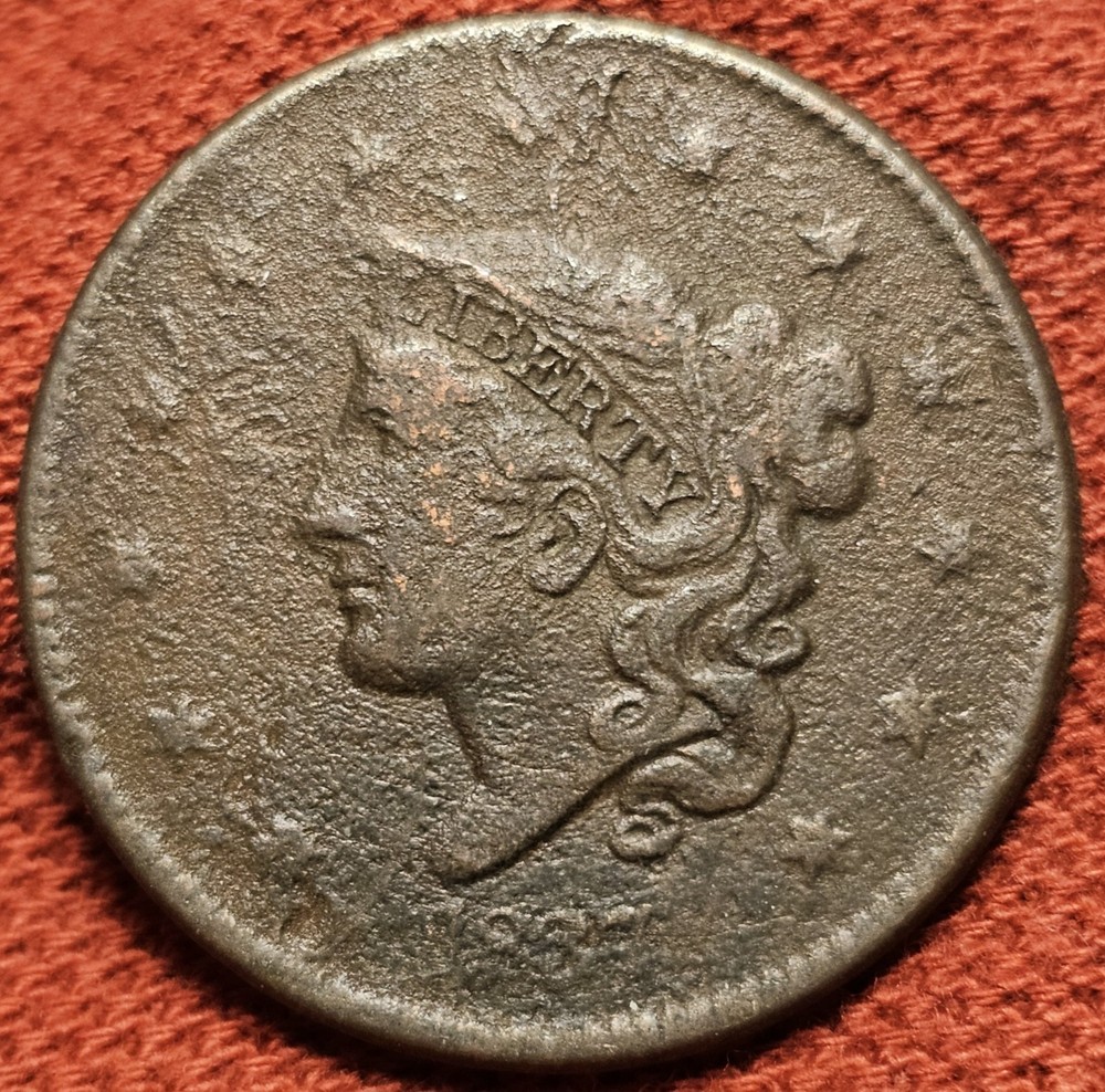 1837 Large Cent Copper Coin 1C Early US Type