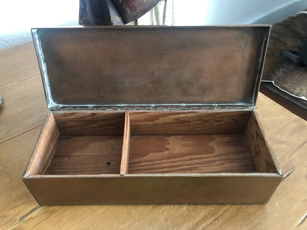 Arts & Craft Box RDS monogram Antique SILVER CREST Sterling Silver & Copper