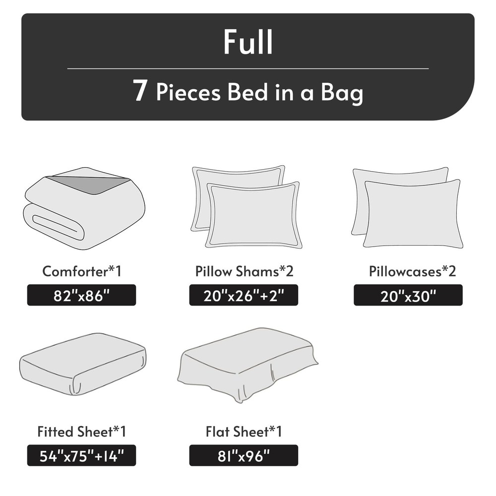 Sleep Better Tonight - 7 Piece Full Reversible Comforter Set Dark Grey