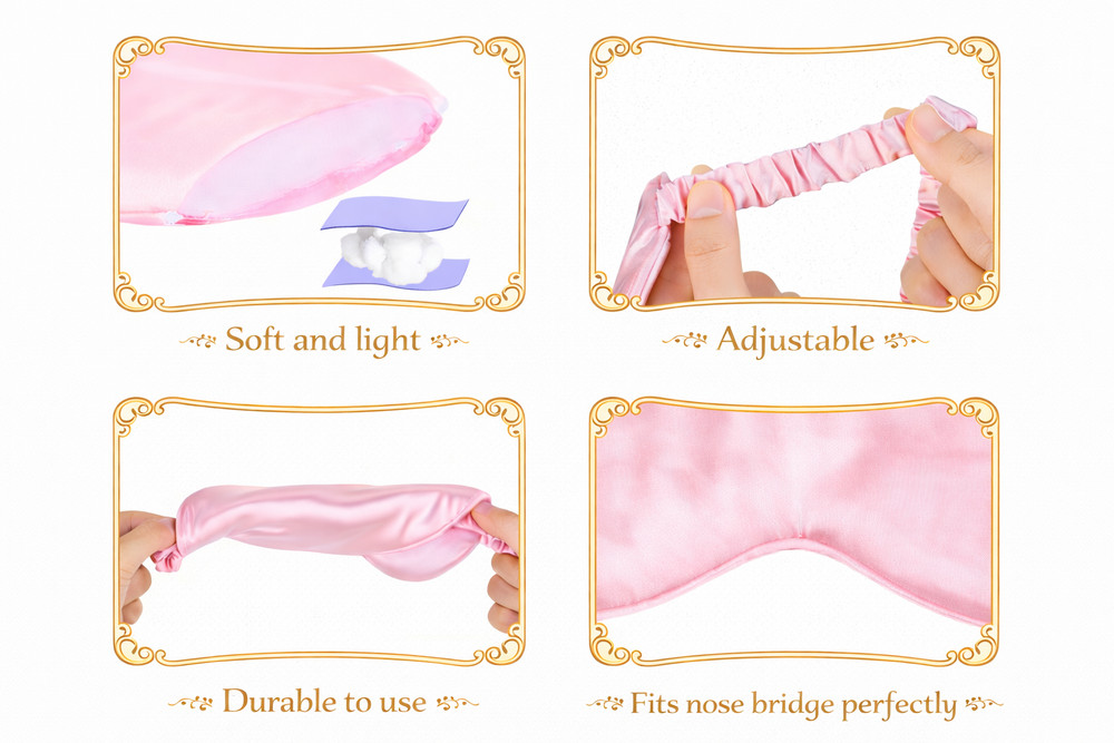 3 PACK Sleep Mask Silk Satin With Elastic Stretchy Strap Smooth Soft, PINK