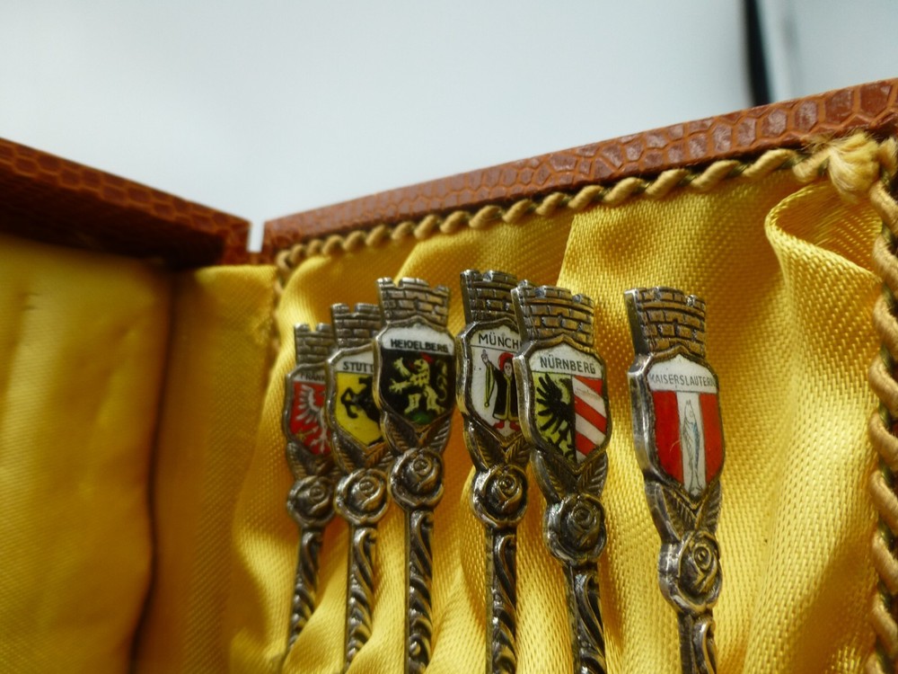 Vintage Set Six (Diff. Regions) Souvenir Spoons from Germany, EPNS, Original Box