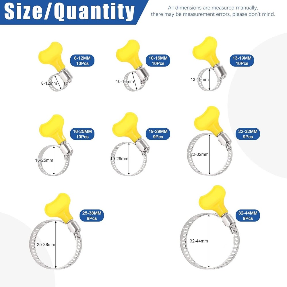 76Pcs Adjustable 8-44MM Range Hose Clamps Assortment Kit Key-Type Stainless Stee