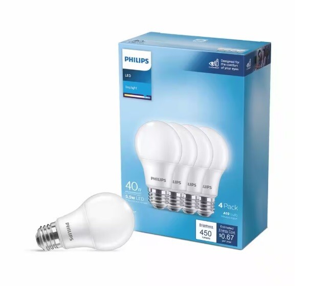 Philips 40-Watt Equivalent A19 Non-Dimmable E26 LED Bulb EyeComfort 5000K 4-Pk