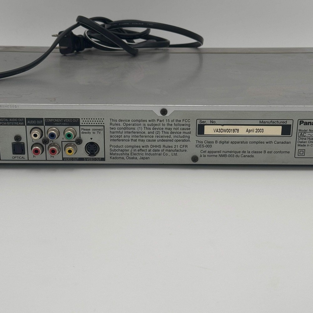 Panasonic DVD-S35 DVD Player, Silver, For Parts