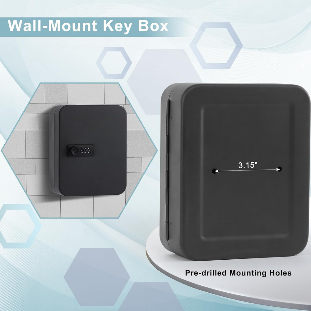 KYODOLED 20 Key Storage Lock Box with Code, Key Cabinet Organizer Wall Mount wit