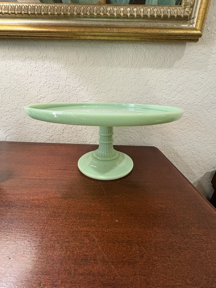 Jadeite Green Glass Cake Stand 5.75” Decorative Base Pedestal