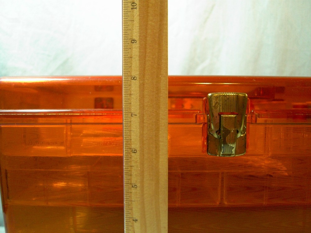 Vintage Plastic Sewing Box 2 Trays Adjustable Compartment Handle Amber Original
