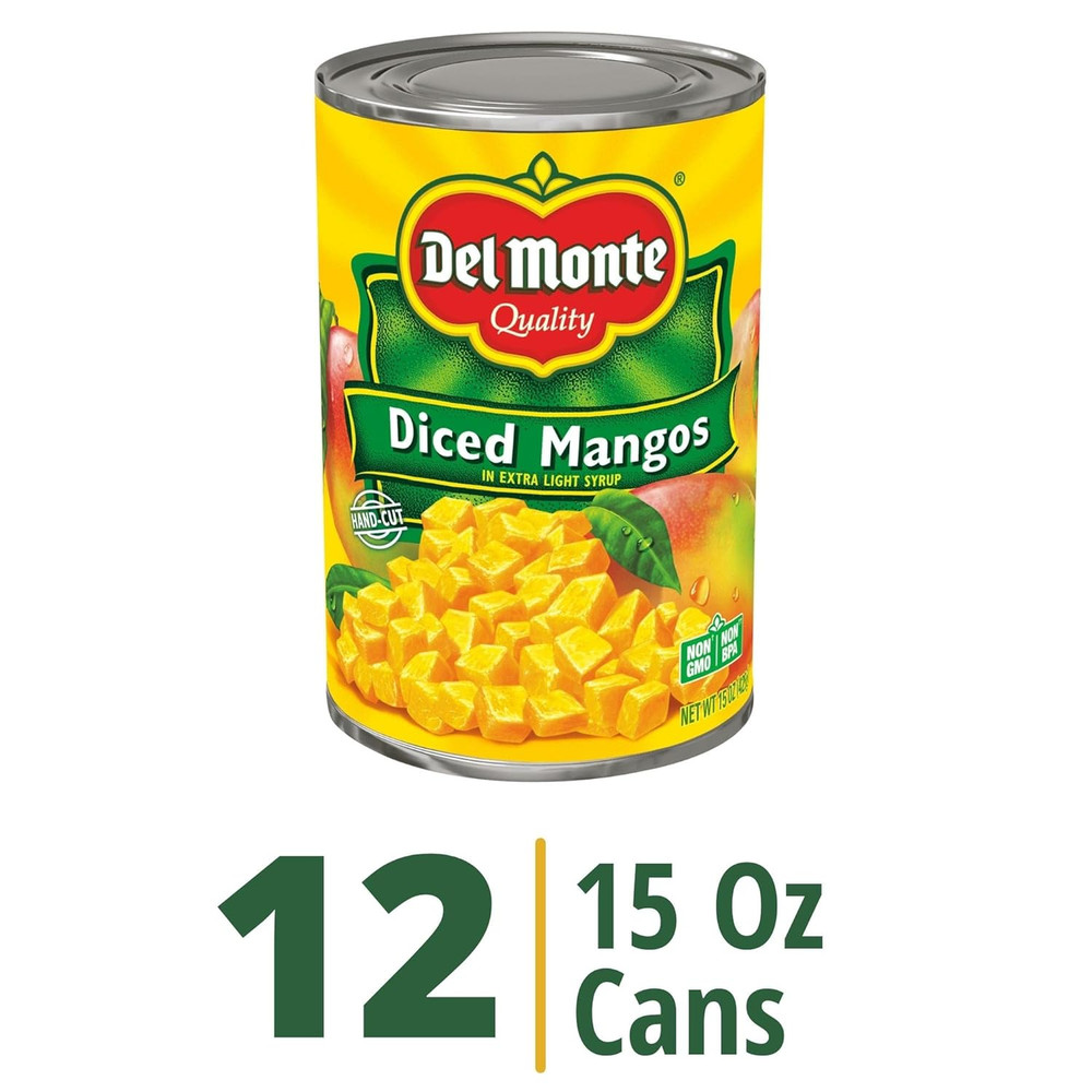 Diced Mango in Extra Light Syrup, Canned Fruit, 12 Pack, 15 Oz Can, Yellow