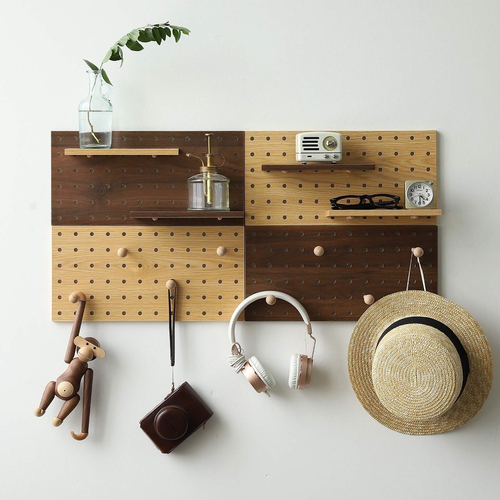 Wooden Pegboard Modular Display Organization Storage Wall Hooks Shelf(Color:O...