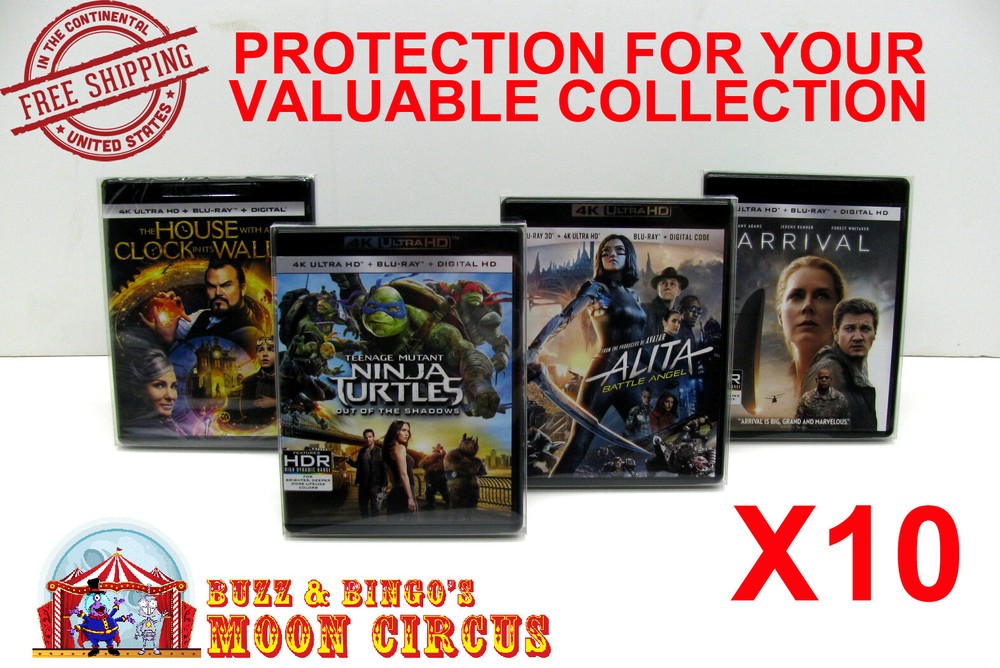 10x 4K UHD WITHOUT SLIPCOVER (SIZE 4K1) - CLEAR PLASTIC BOX PROTECTOR SLEEVE