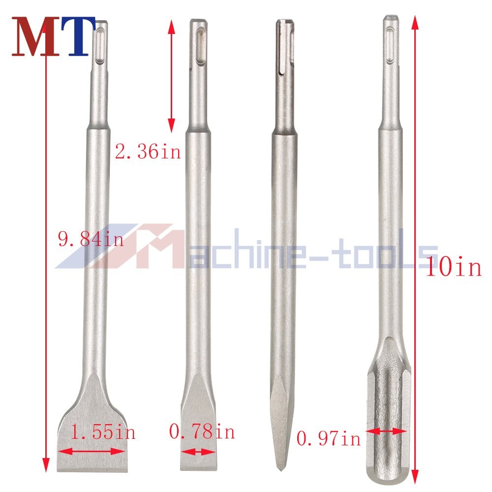 4 × Flat Chisel Grooving Chisel & Point Chisel Durable SDS Plus Chisel Bits