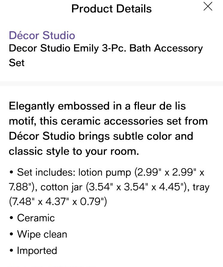 Decor Studio Emily 3-Pc. Bath Accessory Set - Aqua
