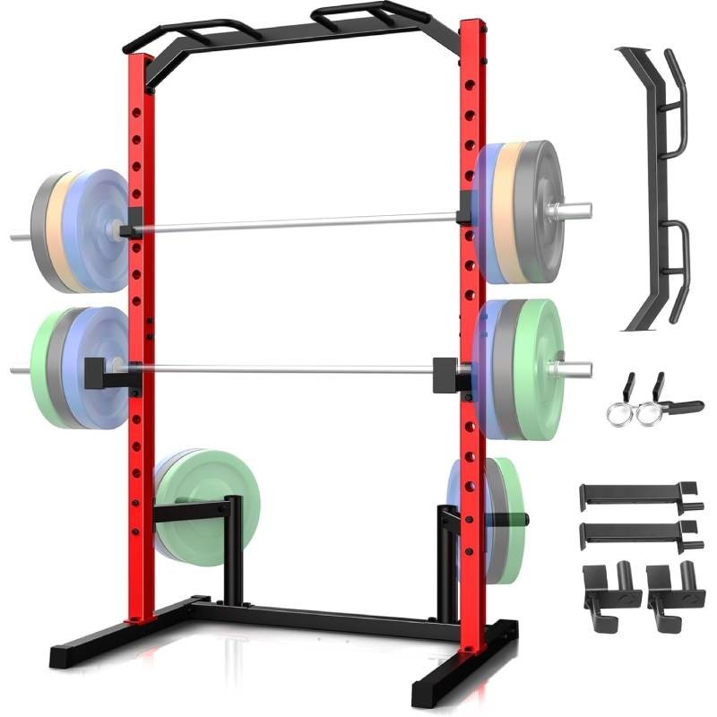 800 LBS Adjustable Power Rack Power Cage Squat Rack with Pull Up Bar and J-Hooks