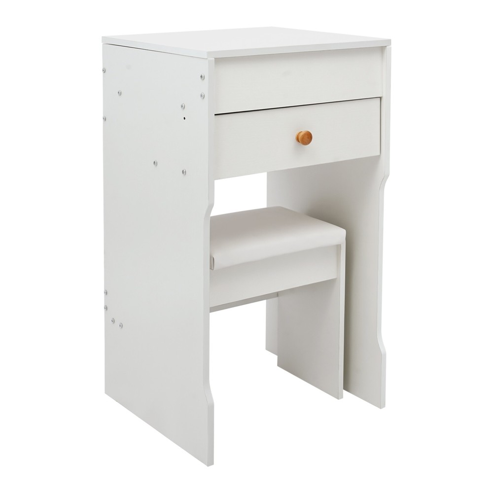 Vanity Table With Mirror, Compact Makeup Vanity W/ Storage Compartments & Stool