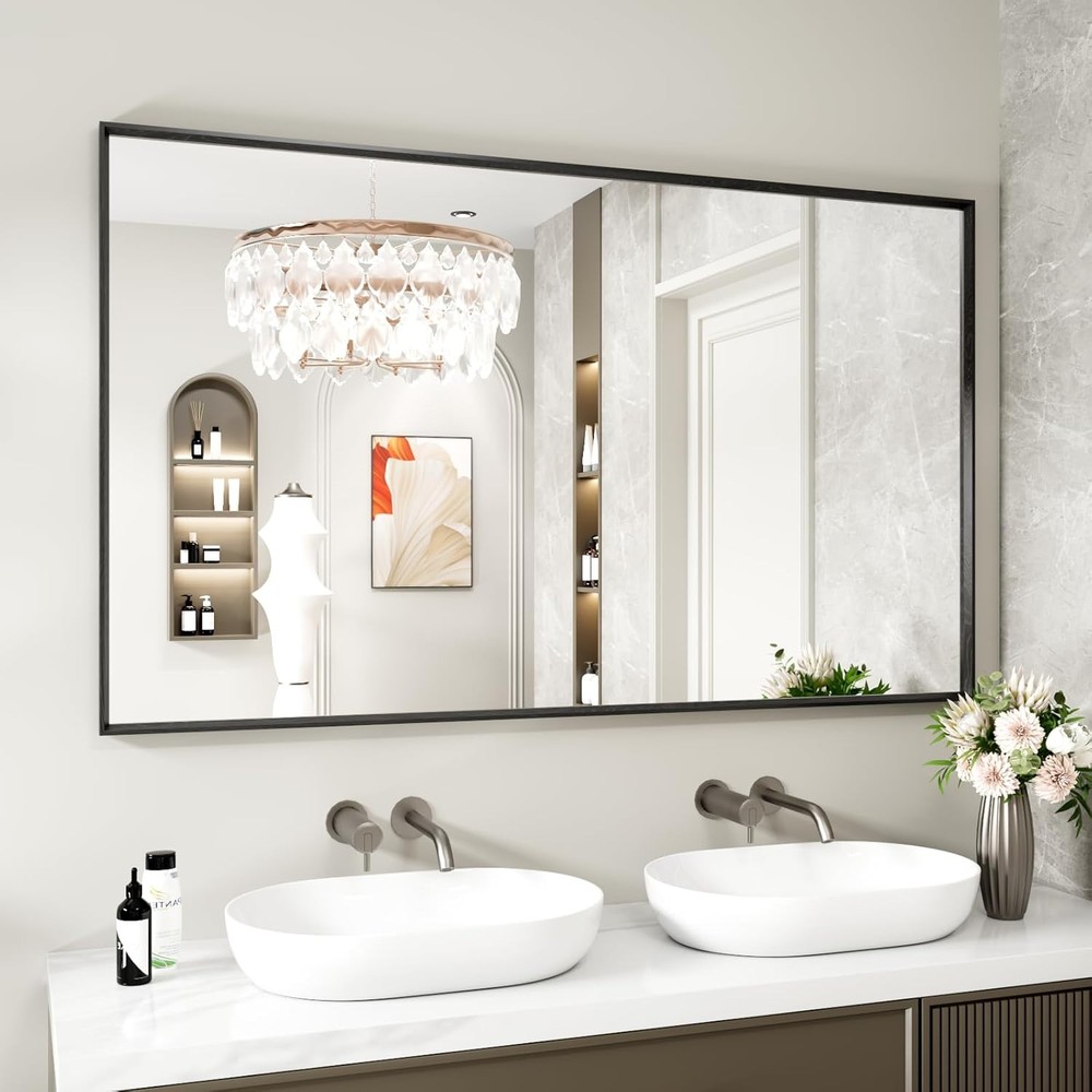 Bathroom Mirror 24X36 Inch Matte Black Framed Mirror Rectangular Wall Mirror