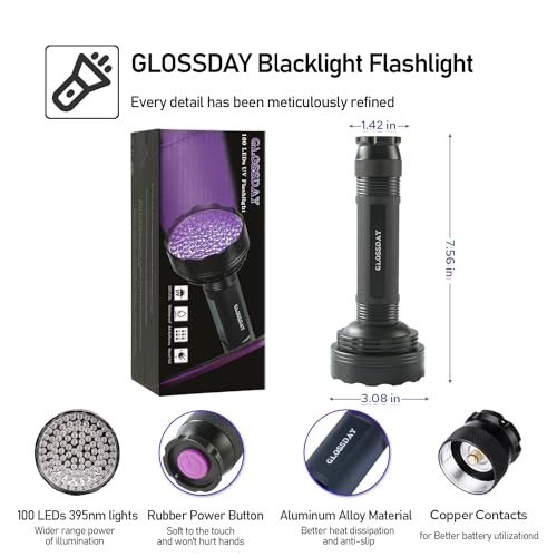 UV Flashlight Black Light - 100 LED - UV Flashlight for Dog/Cat - 100LED