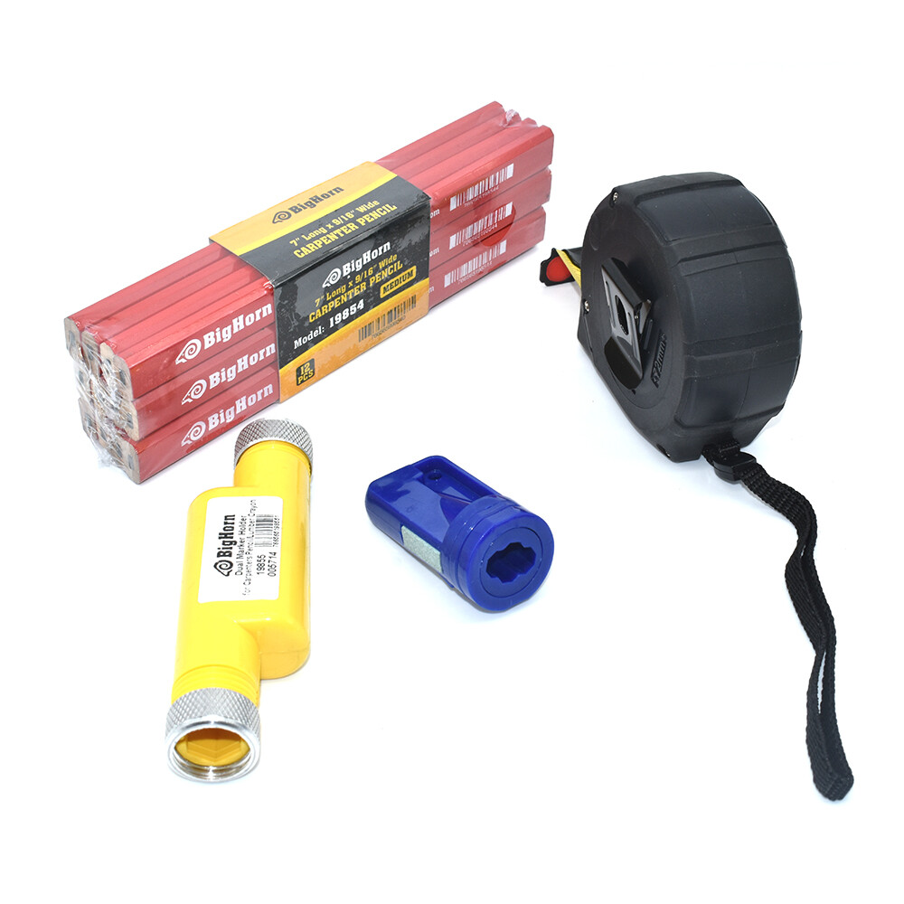 Carpenter Tools Kit - 25ft Tape Measure, Carpenter Pencil, Sharpener, Pencil
