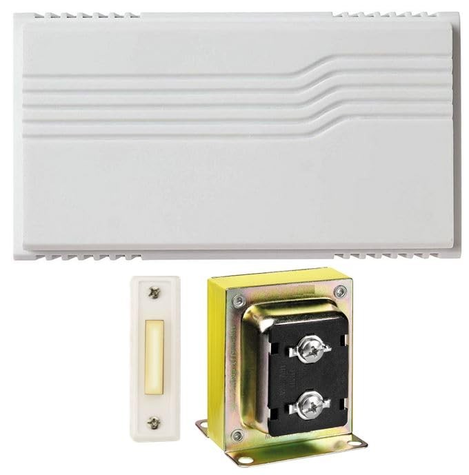 Two Note Wired Door Bell Chime Kit w/Transformer & Surface Mount Lighted Push...