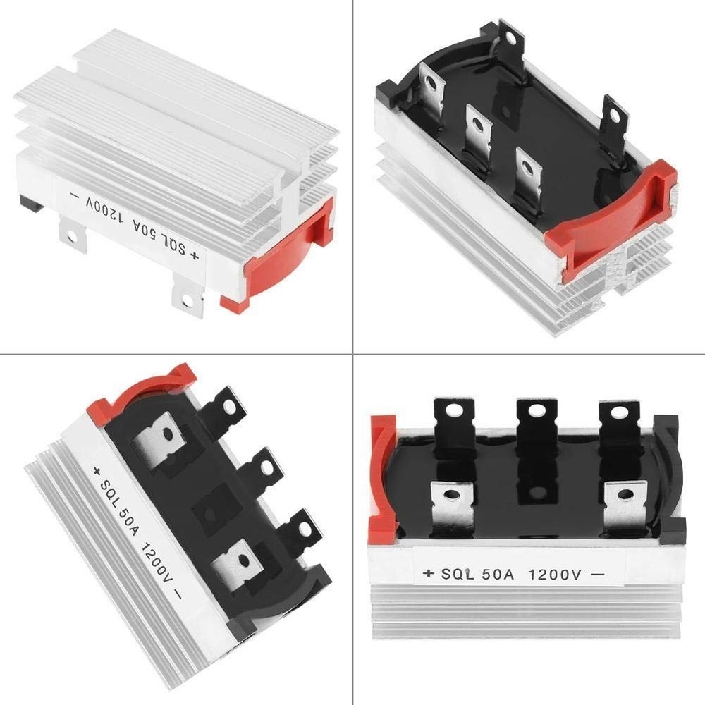 2Pcs SQL 1200V 50A Bridge Rectifier, 3 Phase AC to DC Diode with Heatsink