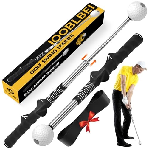 Retractable Golf Swing Trainer, Golf Training Aid & Golf Grip Trainer for