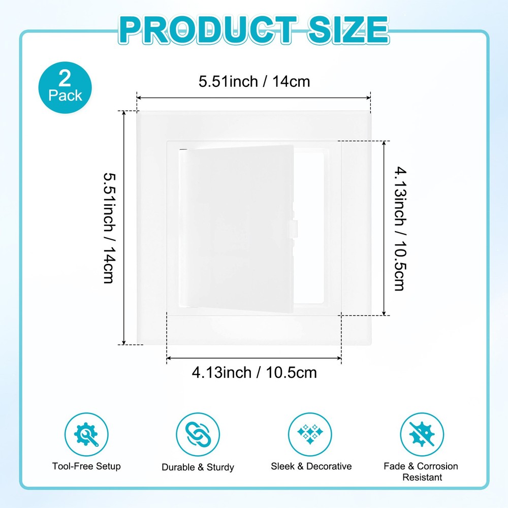 2-Pack Access Panel for Drywall, 4.1x4" Plastic Wall Hole Cover [White]