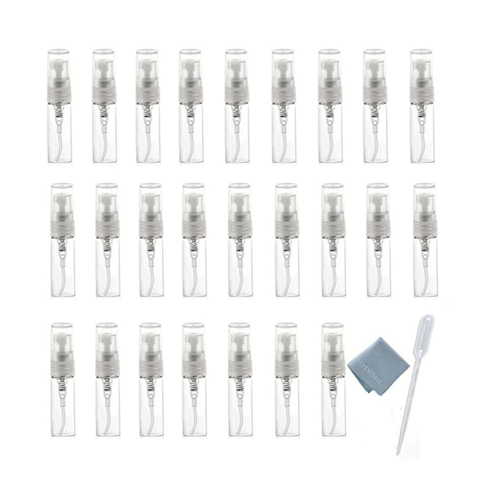 25Pcs Mini Clear 3Ml Fine Mist Spray Bottles - Refillable Glass Atomizers
