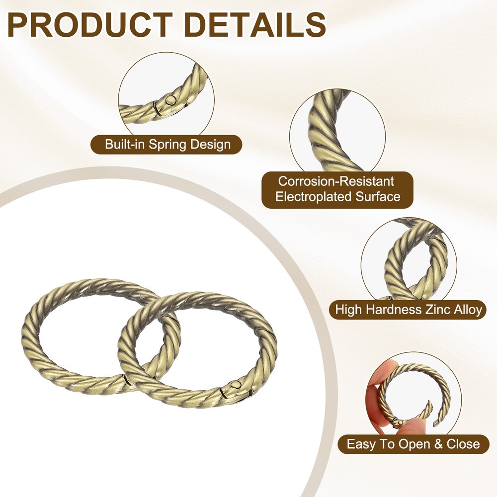 12pcs Spring O Rings 1 1/4" Round Trigger Metal Snap Hook Key Ring Light Brown