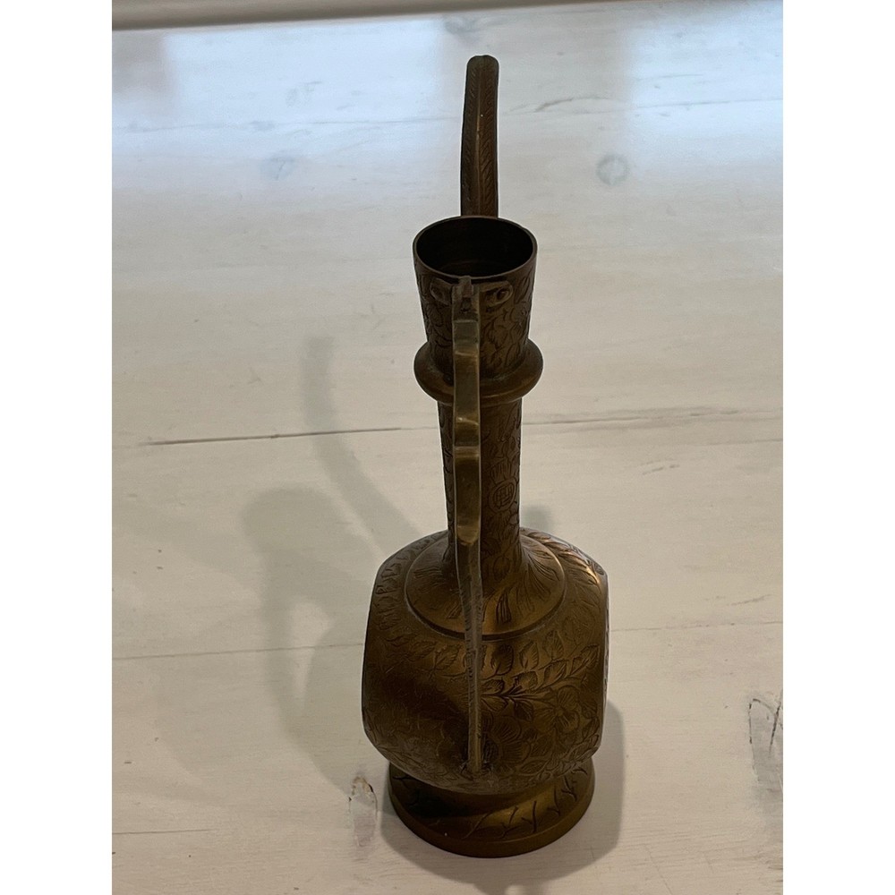 Vintage Etched Brass Pitcher Decorative Art Deco Style