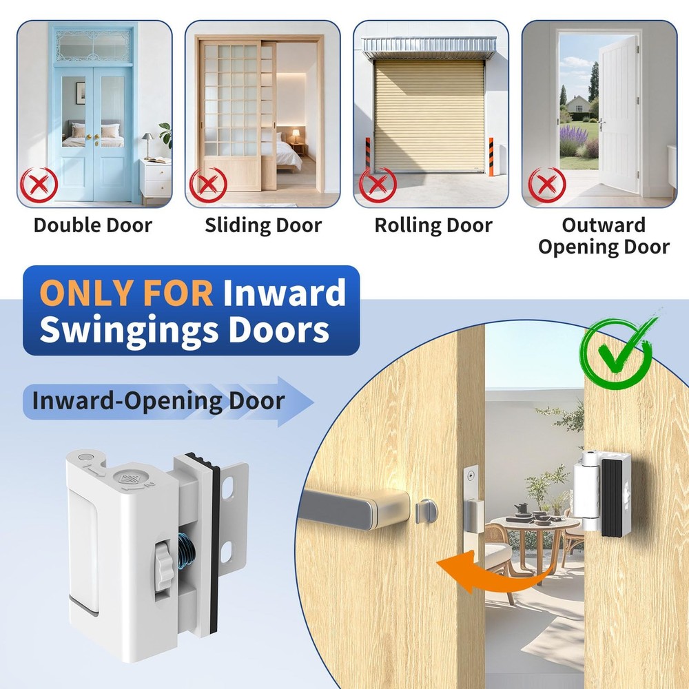 SecureLatch Home Door Reinforcement Lock, 800lbs Force-Resistant White-2PCS