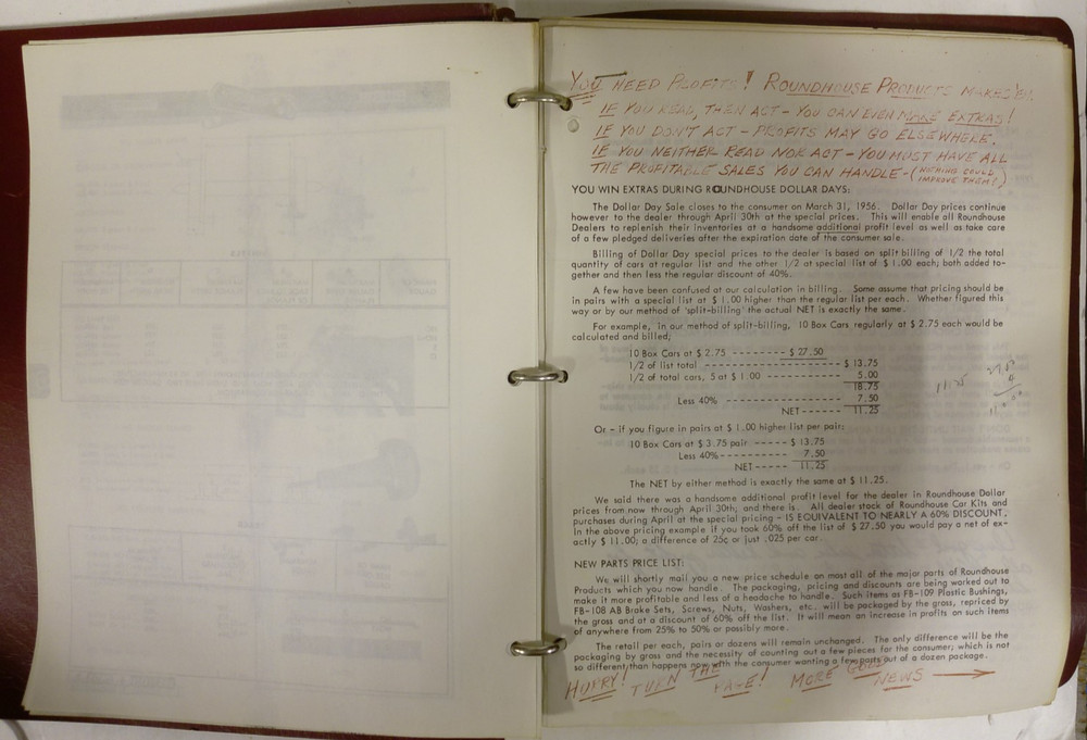 Roundhouse Model Die Casting 1956 Data Book Sheets & Binder