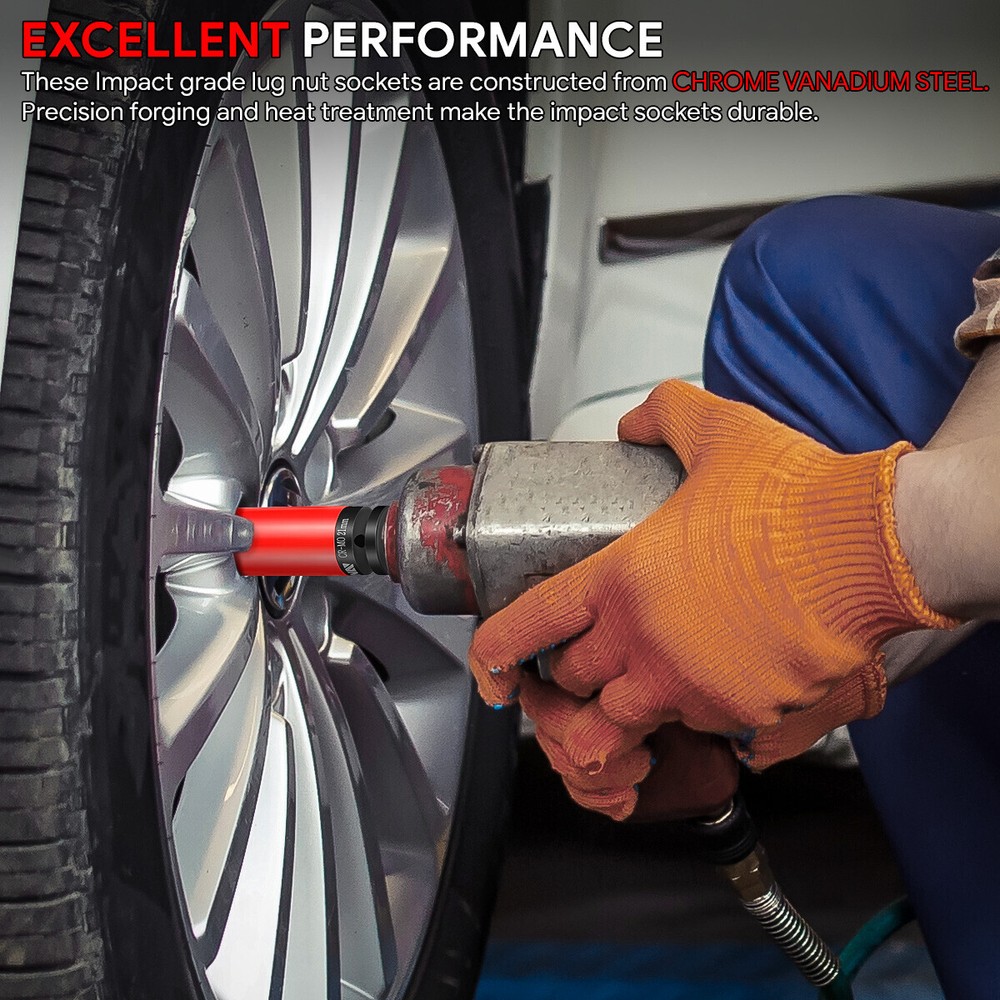 3Pcs 1/2" Drive Deep Impact Wheel Protector Lug Nut Bolt Socket Set w/Carry Case