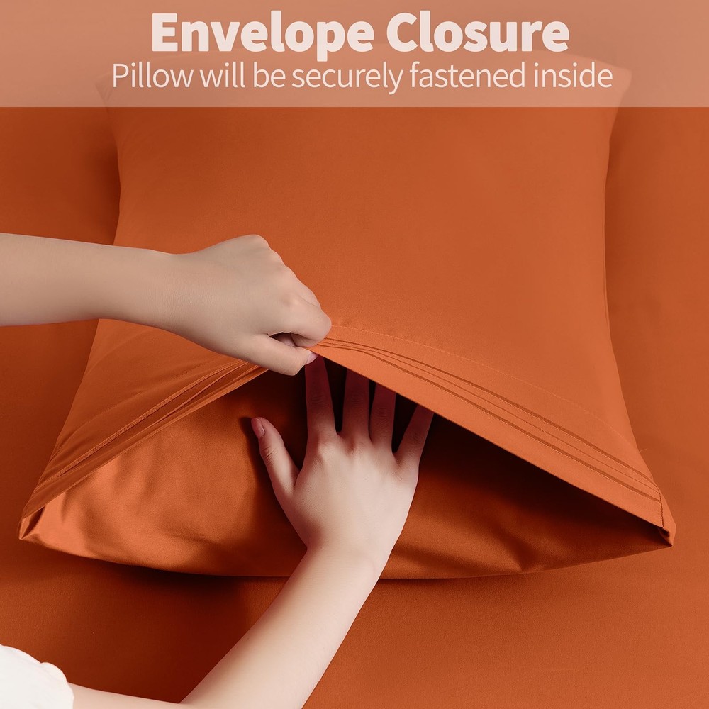 Horbaunal 2 Pack Microfiber Pillowcases King Size Burnt King, Orange