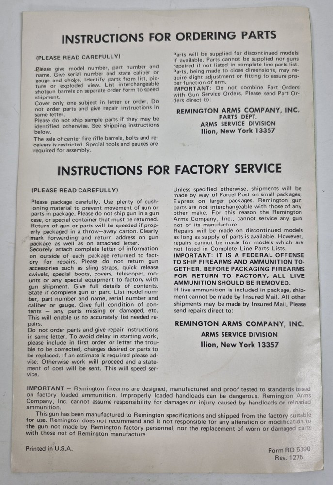 Remington 742 Automatic Rifle Owners Manual