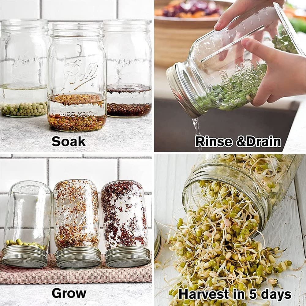 12 Pack Sprouting Lids,304 Stainless Steel Screen Filter Strainer Lid for 2.7...
