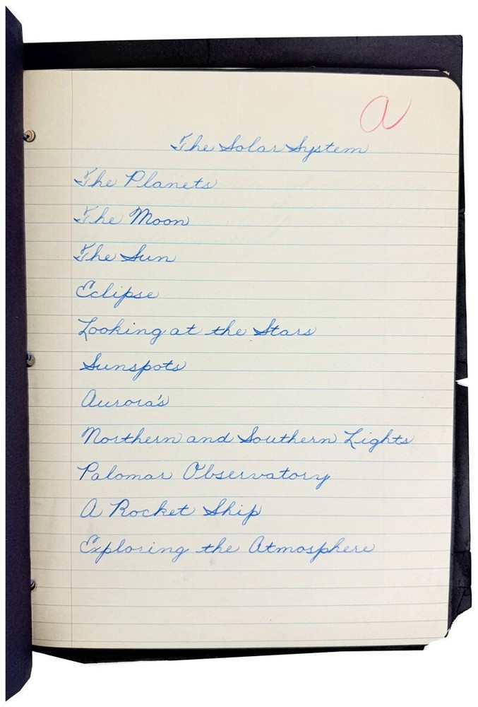 Donna Everitts / The Solar System [Original Manuscript School Assignment] / 1956