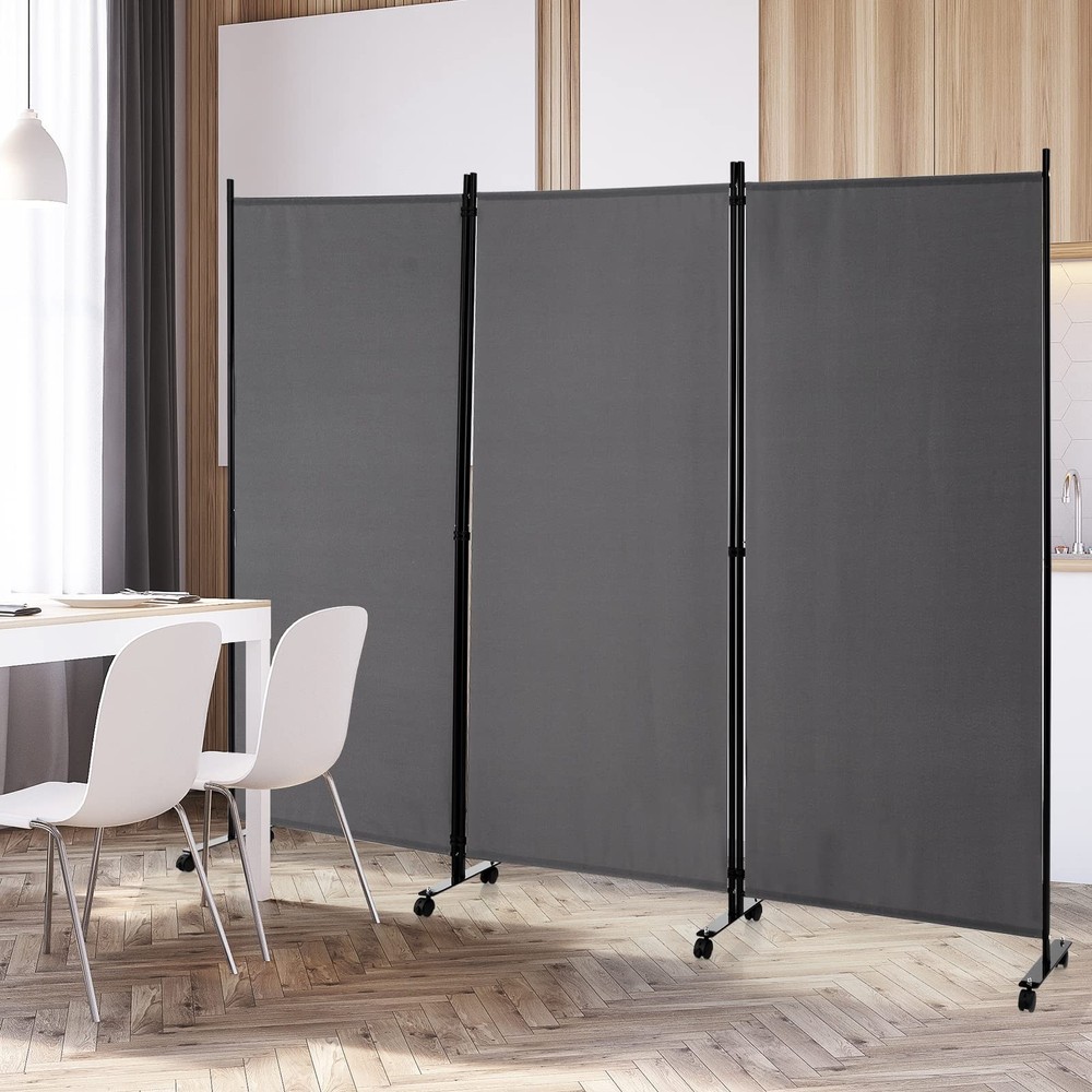 3 Panel Room Divider with Wheels, 103''W x 71''H Folding Privacy Screen, Roll...