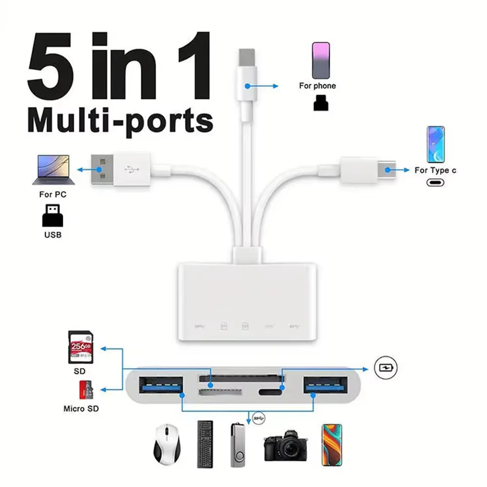 5 in 1 Memory Card Reader USB 3.0 OTG Adapter SD Card Reader For iPhone/iPad
