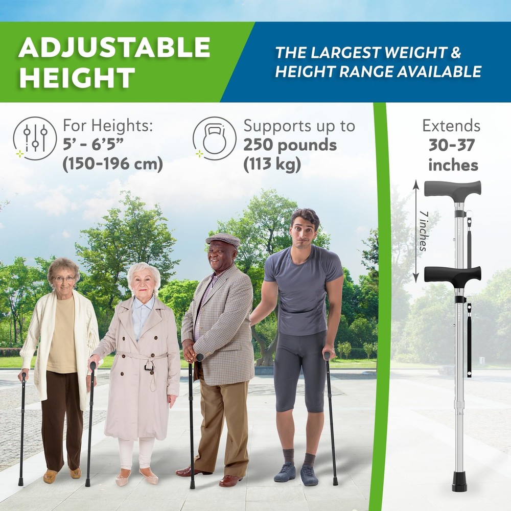 Walking Cane | Single Tip Canes for Men & Women, Foldable, Adjustable, Heavy ...