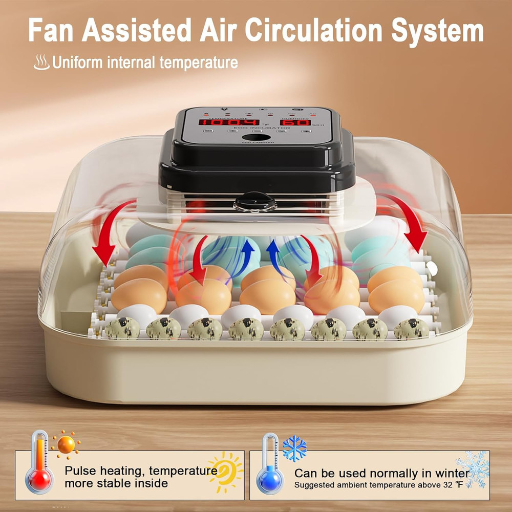 35-Egg Incubator with Automatic Turning, Humidity Control & Egg Candler