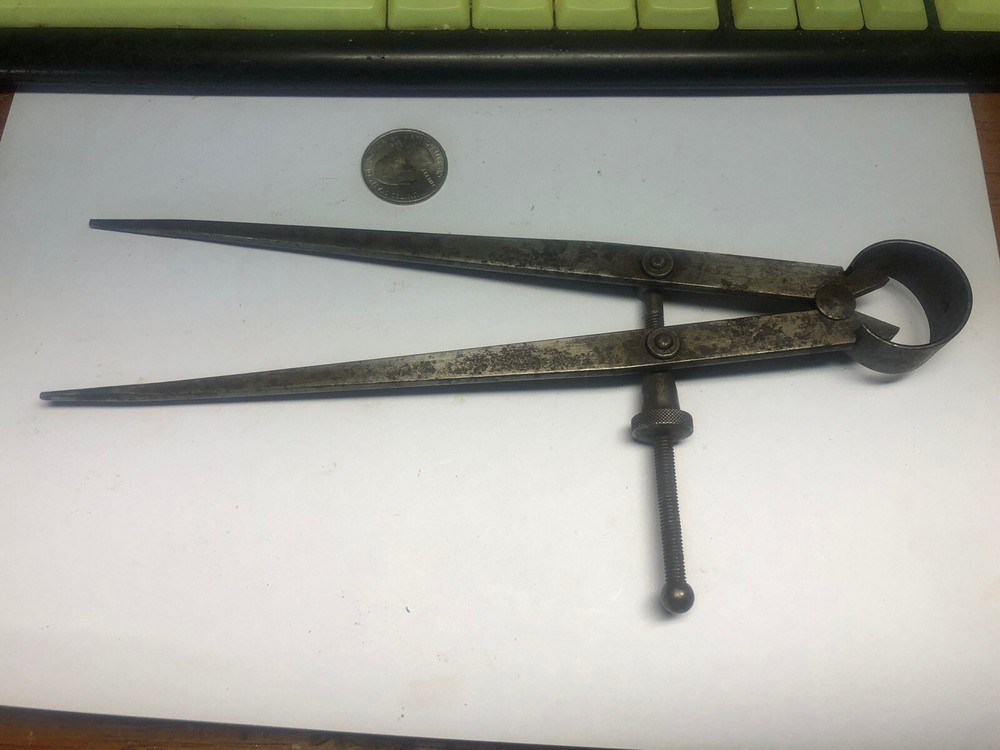 Vintage 9” Lufkin Rule Co Caliber Compass Adjustable Threaded Knob Spring Loaded
