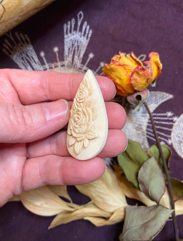 Bovine Bone Rose Carving, Ethically Sourced Cow Bone