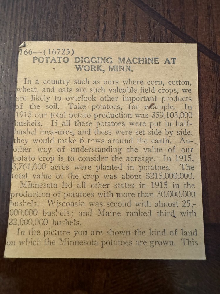 Magic Lantern slide early 1900s Photo Potato Dig FARM Moorhead MN &InfoCard