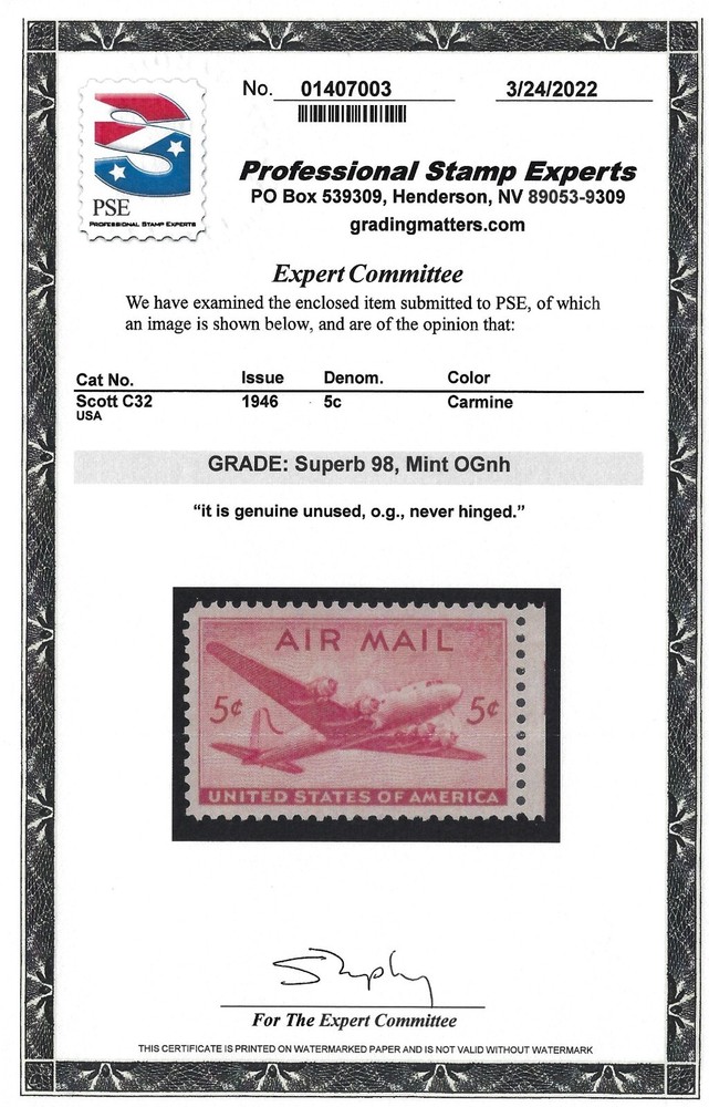 US Scott # C32 - Mint NH - PSE Graded SUPERB 98 (P2-5)