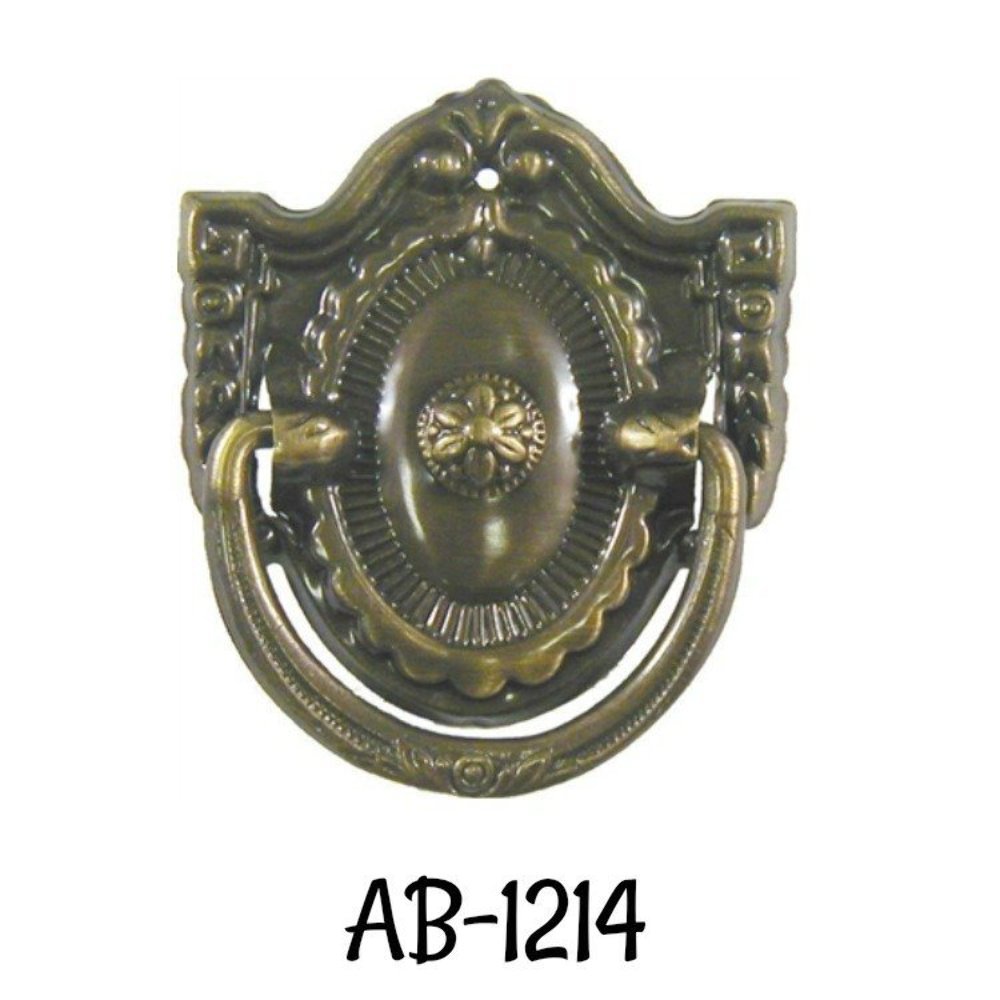 DEPRESSION ERA Antiqued Stamped Brass Single Post Pull - Vintage Drawer Pull