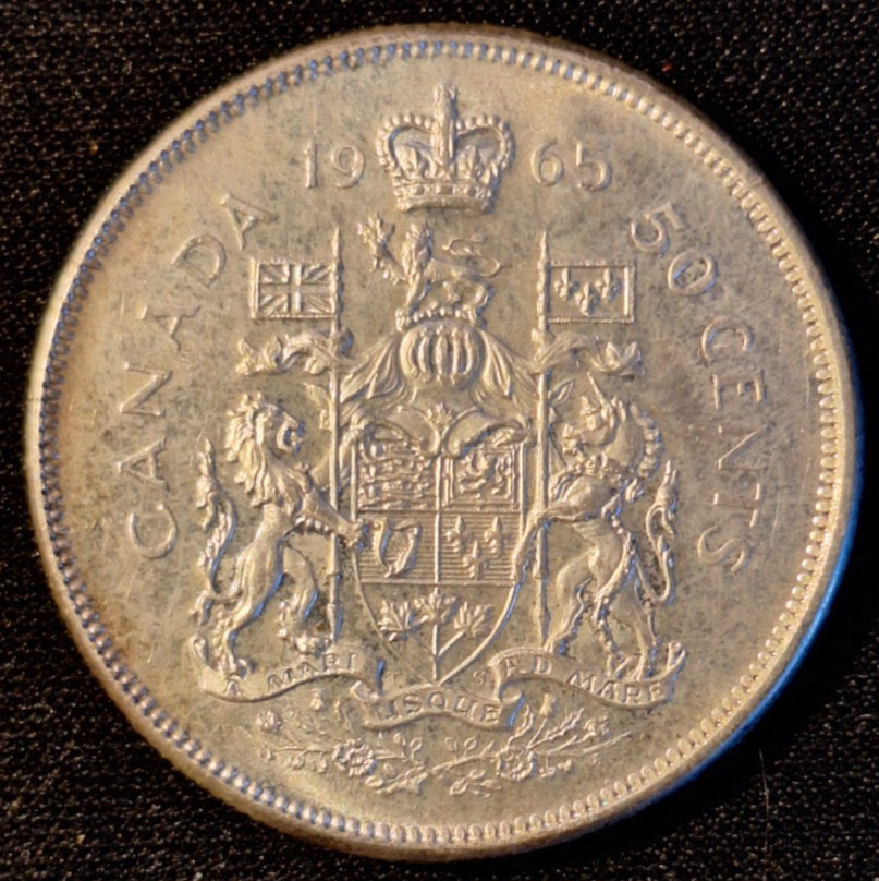 CANADA 80% SILVER 50 CENTS 1965 HALF DOLLAR