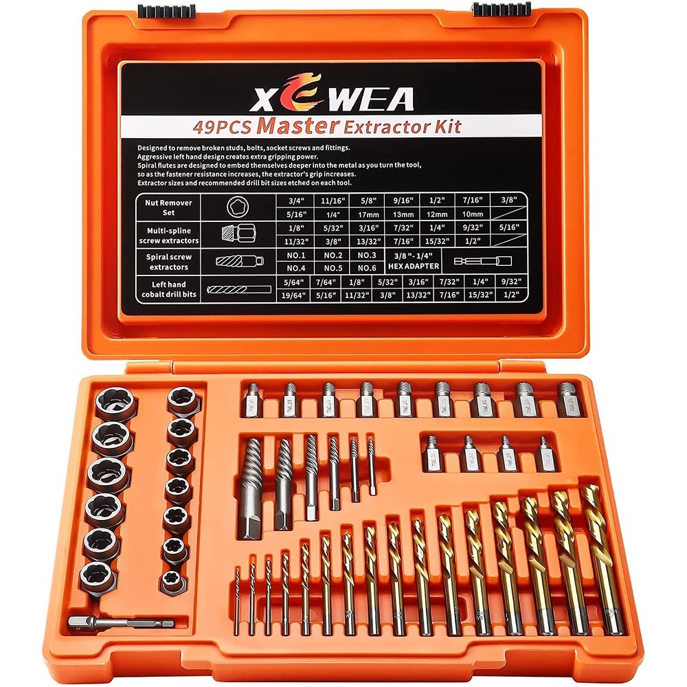 XEWEA 49PCS Screw & Bolt Extractor Set with Left Hand Drill Bit Set, Multi-Sp...