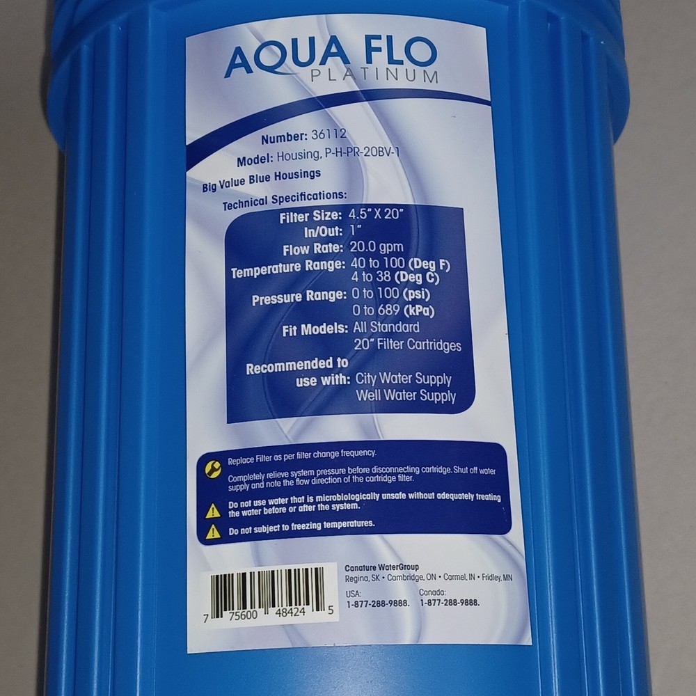 20" Aqua Flo Full-Flow Whole House Water Filtration System w Mounting Bracket
