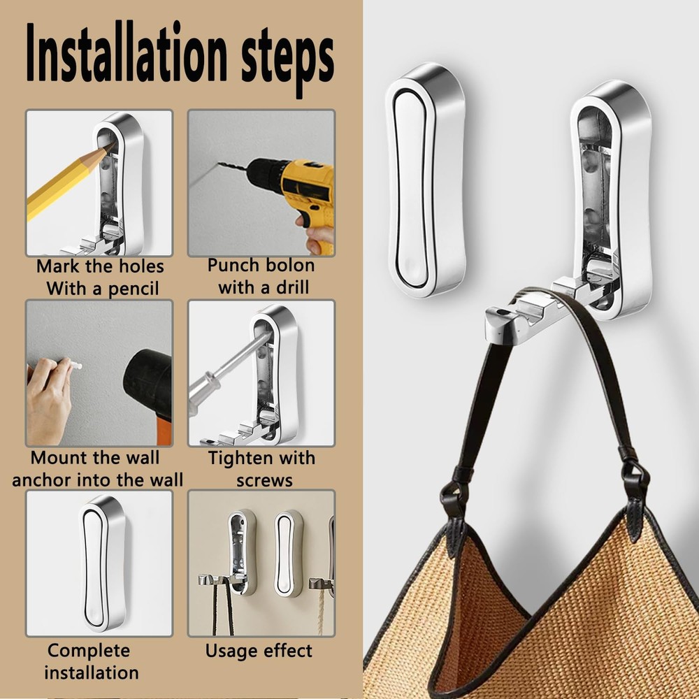 4PCS Foldable Wall Hook, Alloy Flip Down Hook with Screws, Heavy Duty Foldabl...