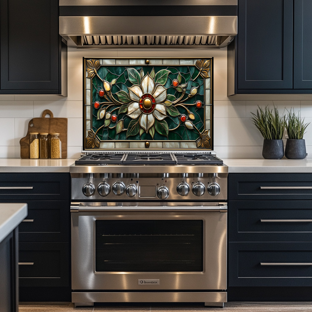Stained Glass Look Kitchen Backsplash, Pattern Tile One Piece Tempered Glass Kit